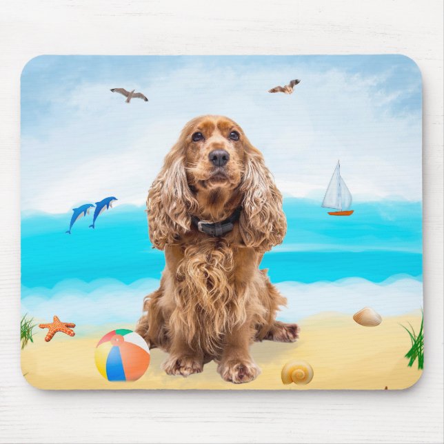 Cocker Spaniel Dog on Beach Mouse Pad (Front)