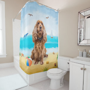 Cocker Spaniel Dog on Beach Shower Curtain