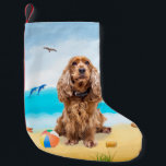 Cocker Spaniel Dog on Beach Small Christmas Stocking<br><div class="desc">Cute dog sitting on beach is a perfect gift idea for someone who love this dog breed.</div>