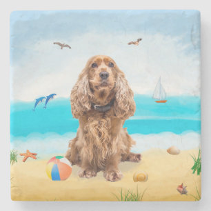 Cocker Spaniel Dog on Beach Stone Coaster
