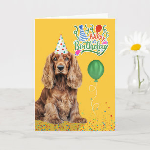 Cocker Spaniel Dog Party Hat Yellow Birthday Card