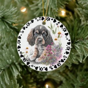 Cocker Spaniel Dog Paws Hearts Pet Photo Ceramic Tree Decoration