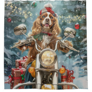 Cocker Spaniel Dog Riding Motorcycle Christmas  Shower Curtain