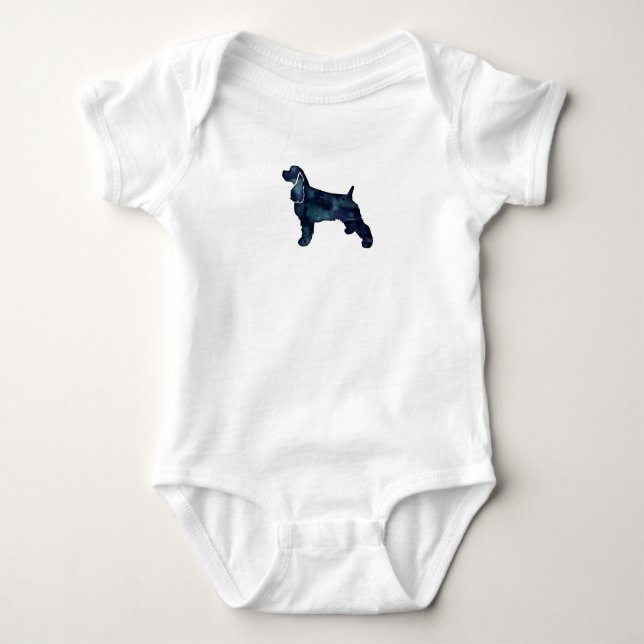 Cocker Spaniel Dog Silhouette Black Watercolor Baby Bodysuit (Front)
