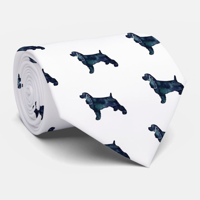 Cocker Spaniel Dog Silhouette Black Watercolor Tie (Rolled)