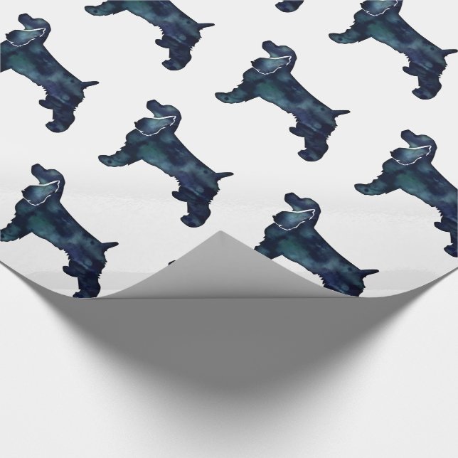 Cocker Spaniel Dog Silhouette Black Watercolor Wrapping Paper (Corner)
