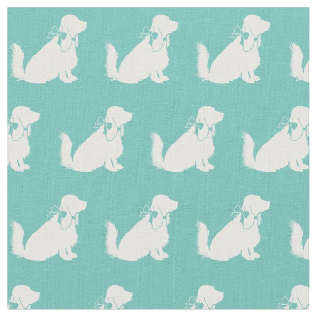 Cocker Spaniel Dog Silhouette Pet Teal Fabric (Close Up)