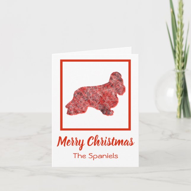 Cocker Spaniel Dog Silhouette Red Merry Christmas Card (Front)