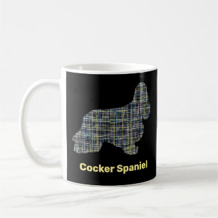 Cocker Spaniel Dog Silhouette Y&B Grid Lines Coffee Mug
