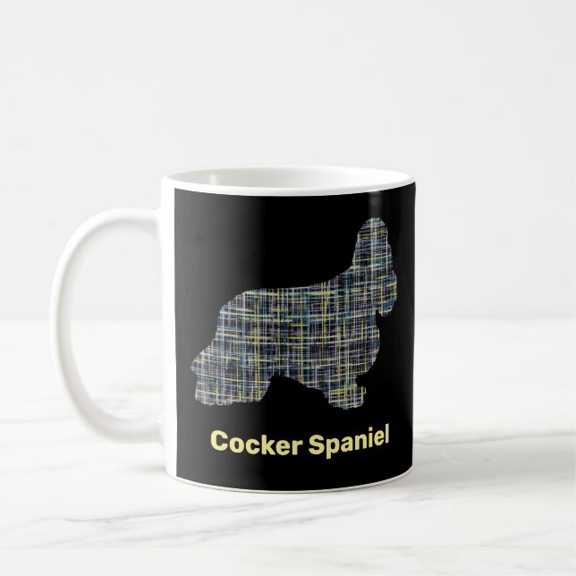 Cocker Spaniel Dog Silhouette Y&B Grid Lines Coffee Mug (Left)