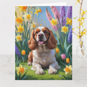 Cocker Spaniel Dog Spring Flowers Painting Card