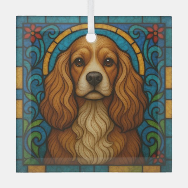 Cocker Spaniel Dog "Stained Glass"  Glass Tree Decoration (Front)