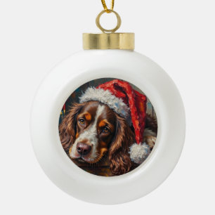 Cocker Spaniel Dog Vintage Christmas Toy Box Ceramic Ball Christmas Ornament