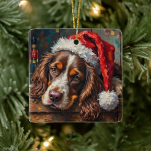Cocker Spaniel Dog Vintage Christmas Toy Box Ceramic Ornament