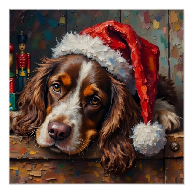 Cocker Spaniel Dog Vintage Christmas Toy Box Poster (Front)
