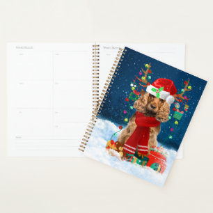 Cocker Spaniel dog with Christmas gifts Planner