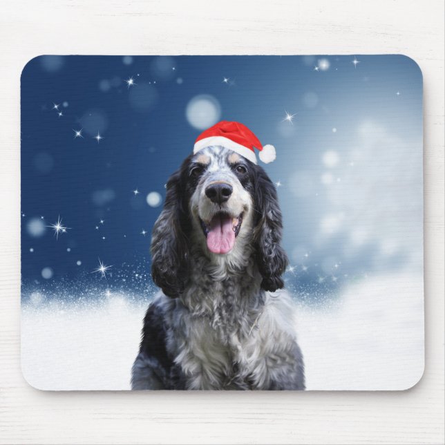 Cocker Spaniel Dog With Christmas Santa Hat Mouse Pad (Front)
