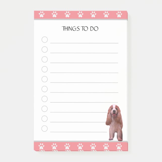 Cocker Spaniel Dog with Paw Pattern Things To Do Post-it Notes (Front)