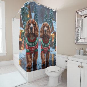 Cocker Spaniel Dogs Christmas Snow Holiday Shower Curtain