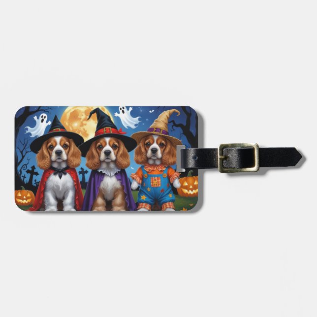 Cocker Spaniel Dogs Pumpkin Halloween Funny Luggage Tag (Front Horizontal)