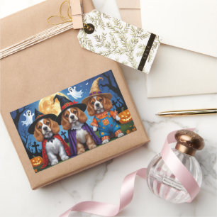 Cocker Spaniel Dogs Pumpkin Halloween Funny Rectangular Sticker