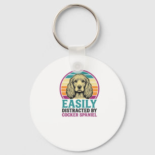 Cocker Spaniel Easily Distracted Vintage Dog Shirt Key Ring