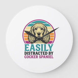 Cocker Spaniel Easily Distracted Vintage Dog Shirt Large Clock