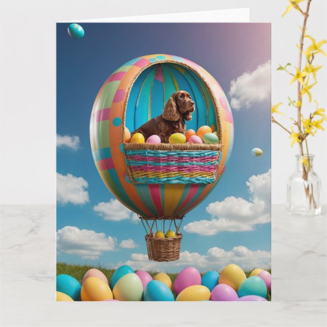 Cocker Spaniel Easter Eggs Card (Yellow Flower)