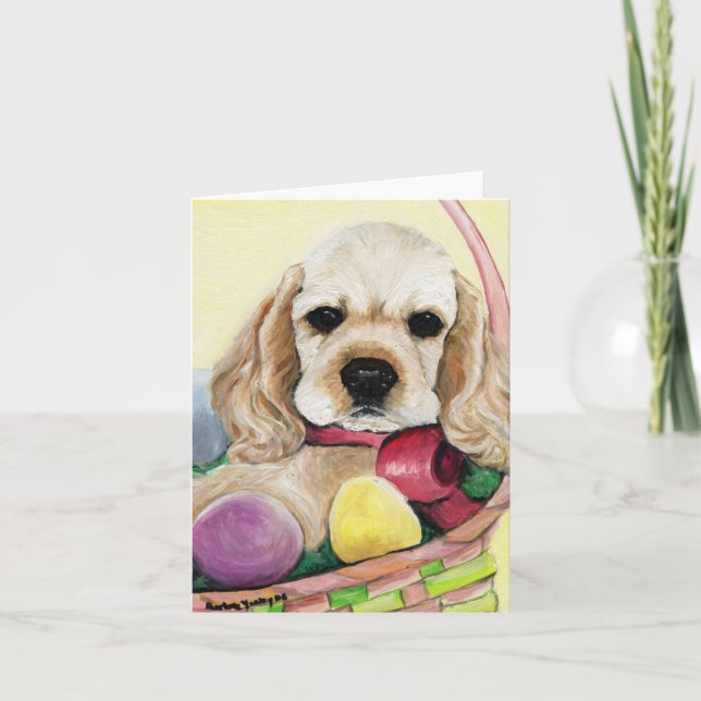 Cocker Spaniel Easter Pup Art Note Card (Front)