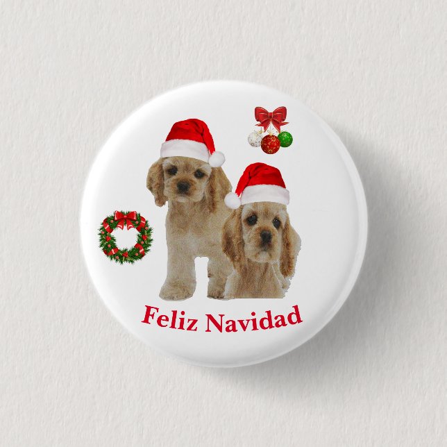 Cocker spaniel Feliz Navidad  Button (Front)