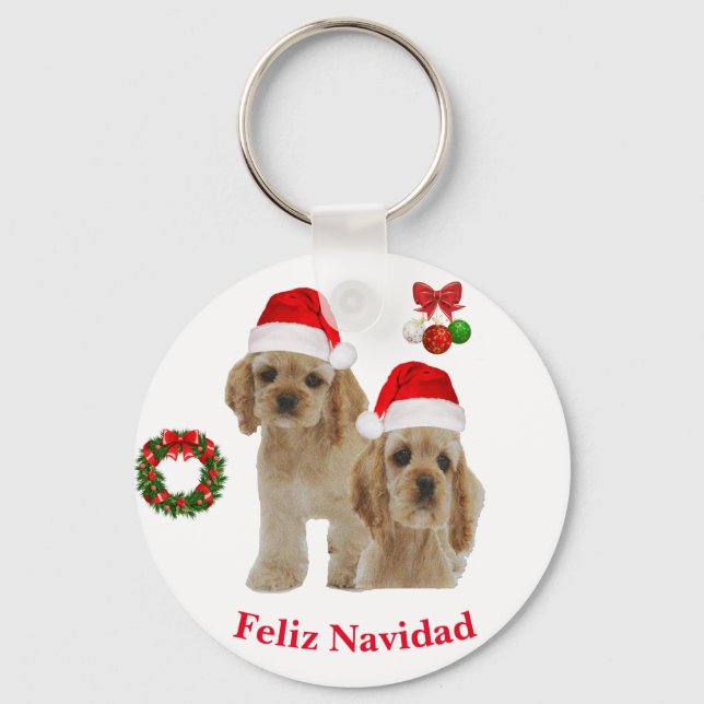 Cocker spaniel Feliz Navidad  Key Ring (Front)
