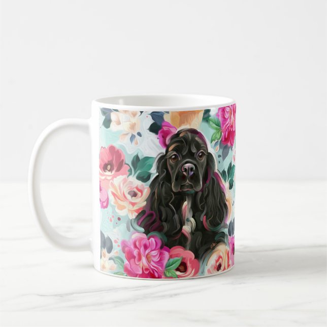 Cocker spaniel floral mug (Left)