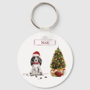 Cocker Spaniel Funny Christmas Dog with Tree Key Ring