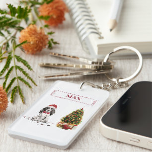 Cocker Spaniel Funny Christmas Dog with Tree Key Ring