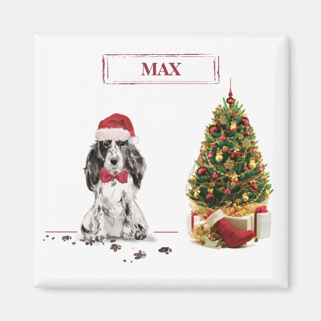 Cocker Spaniel Funny Christmas Dog with Tree Magnet (Front)