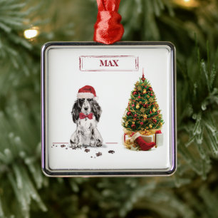 Cocker Spaniel Funny Christmas Dog with Tree Metal Tree Decoration
