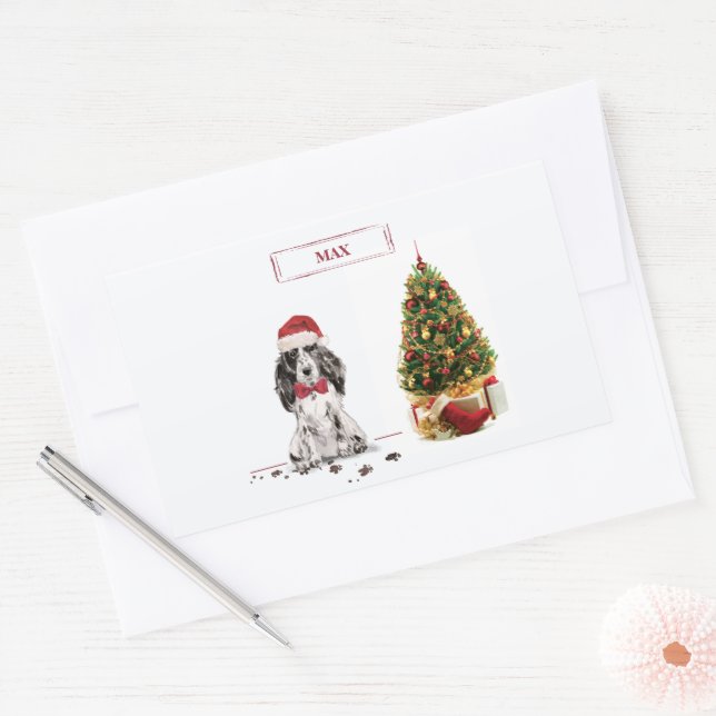 Cocker Spaniel Funny Christmas Dog with Tree Rectangular Sticker (Envelope)