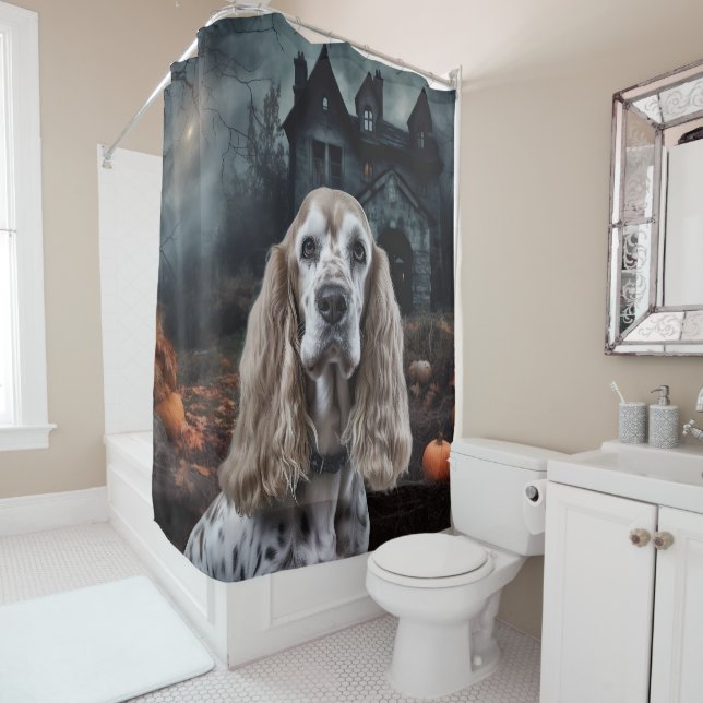 Cocker Spaniel Halloween Scary Shower Curtain (In Situ)