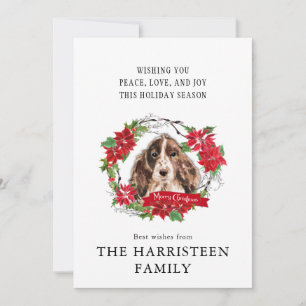 Cocker Spaniel Head Brown Watercolor Poinsettia  Holiday Card