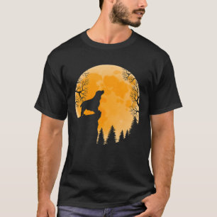 Cocker Spaniel Howls In Forest Halloween Moon Dog  T-Shirt