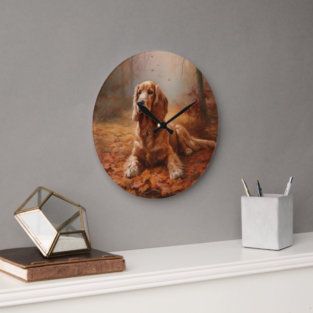 Cocker Spaniel in Autumn Leaves Fall Inspire Large Clock (Office)