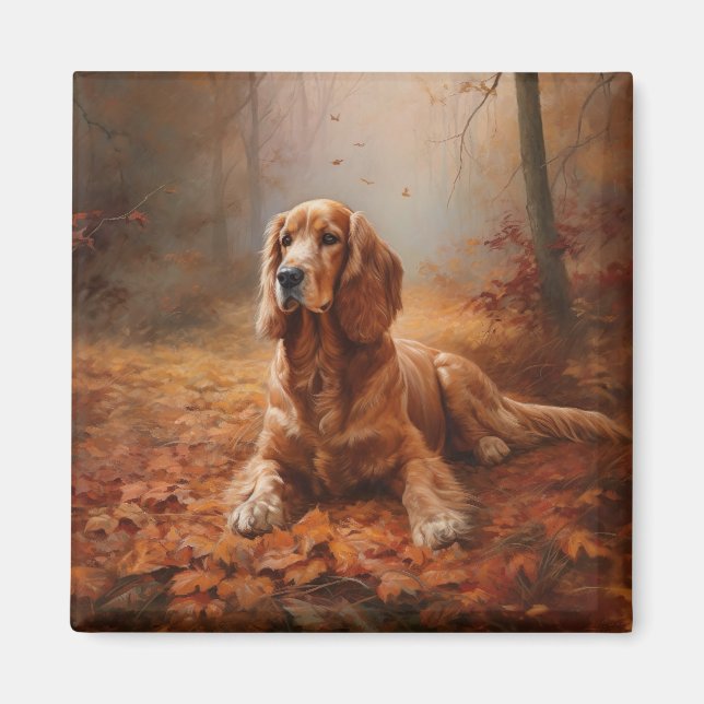 Cocker Spaniel in Autumn Leaves Fall Inspire Magnet (Front)