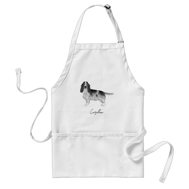 Cocker Spaniel In Black And White & Custom Name Standard Apron (Front)