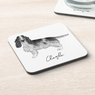 Cocker Spaniel In Black And White & Custom Text Coaster