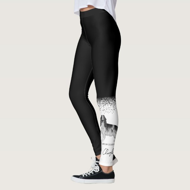Cocker Spaniel In Black And White & Custom Text Leggings (Left)