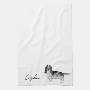 Cocker Spaniel In Black And White & Custom Text Tea Towel