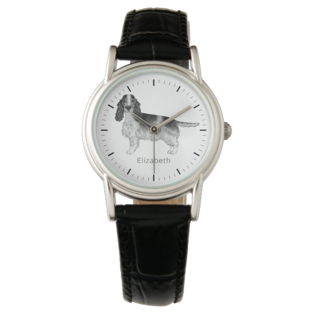 Cocker Spaniel In Black And White & Custom Text Watch (Front)