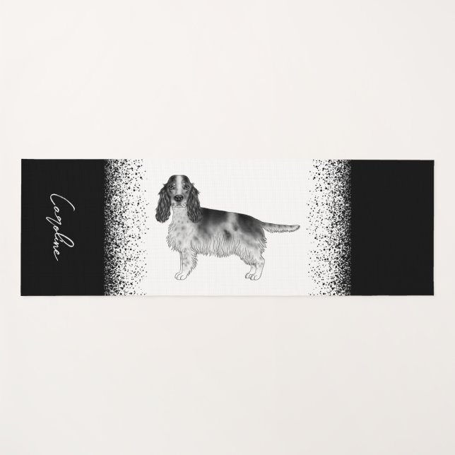 Cocker Spaniel In Black And White & Custom Text Yoga Mat (Front (Horizontal))