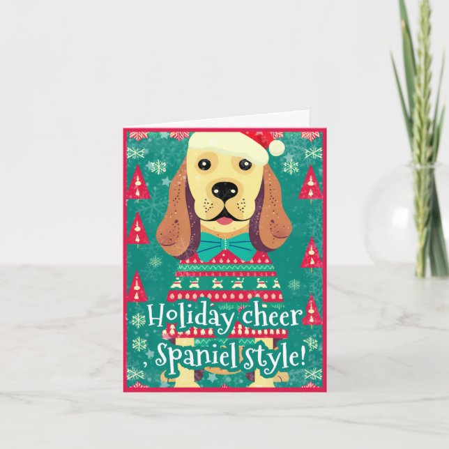 Cocker Spaniel in Ugly Christmas Sweater Merry Fun Holiday Card (Front)