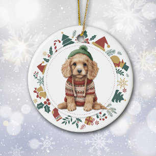Cocker Spaniel in Winter Sweater Christmas Ceramic Tree Decoration